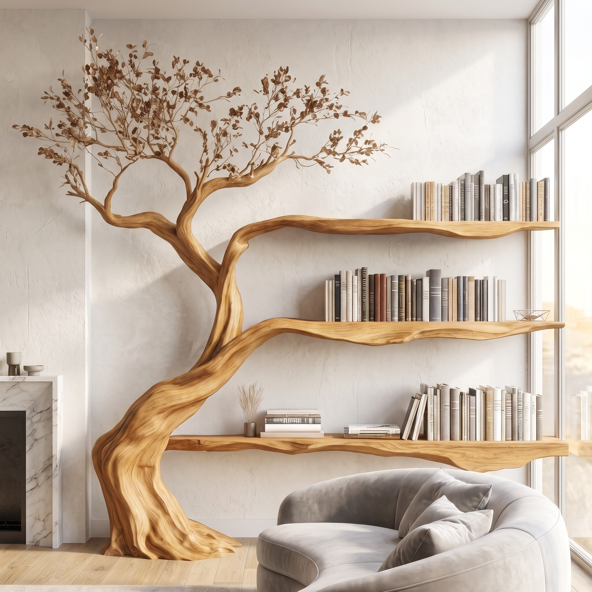 Aurelwood Handcrafted Solid Wood Tree Bookshelf Teak - Timberustic Tree Bookshelf