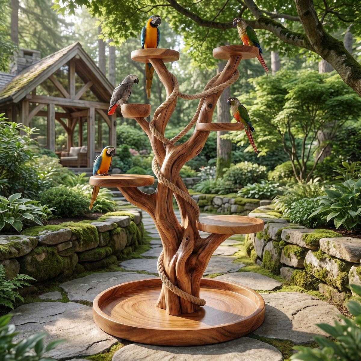 Aviaris Handcrafted Solid Wood Tree Branch Parrot Stand Teak - Timberustic Tree Branch Parrot Stand