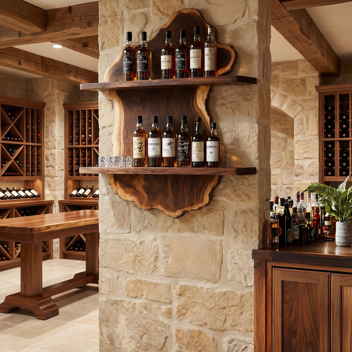 Bramblecrest Live Edge Handcrafted Floating Wine Shelf SPA240318 Brown - Timberustic Floating Wine Shelf