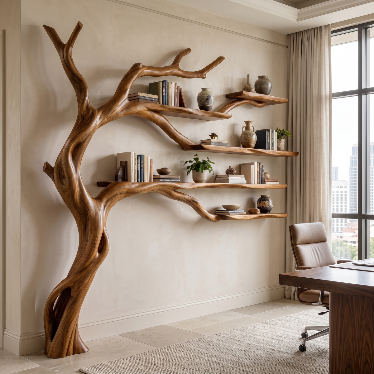 Brambleoak Handcrafted Solid Wood Tree Bookshelf Brown - Timberustic Tree Bookshelf