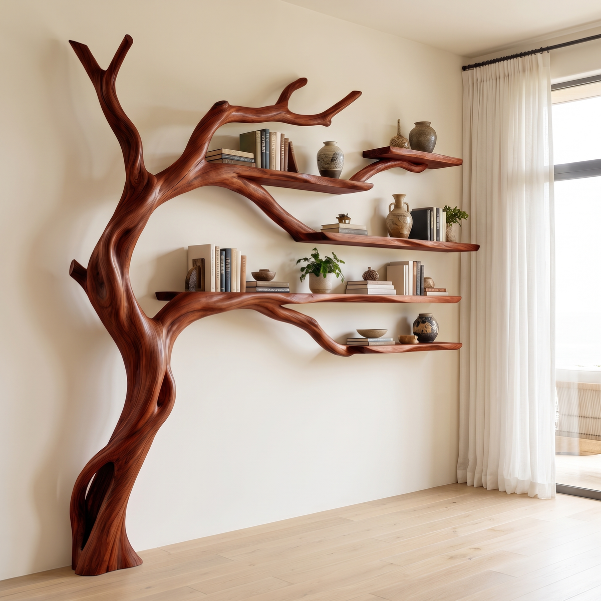 Brambleoak Handcrafted Solid Wood Tree Bookshelf Mahogany - Timberustic Tree Bookshelf