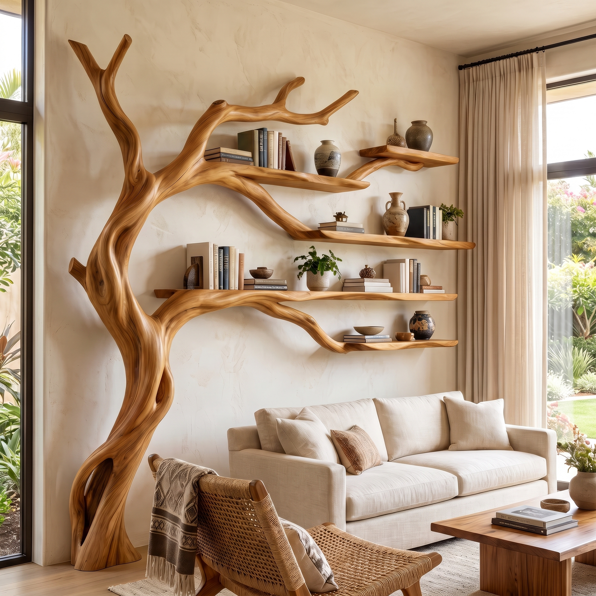 Brambleoak Handcrafted Solid Wood Tree Bookshelf Teak - Timberustic Tree Bookshelf