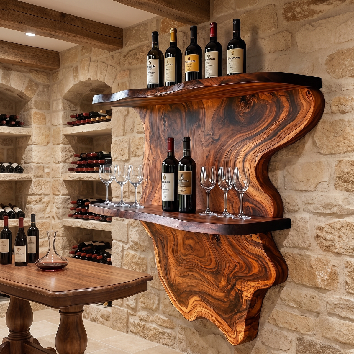 Bramblewood Live Edge Solid Wood Floating Wine Shelf SPA244750 - Timberustic Floating Wine Shelf
