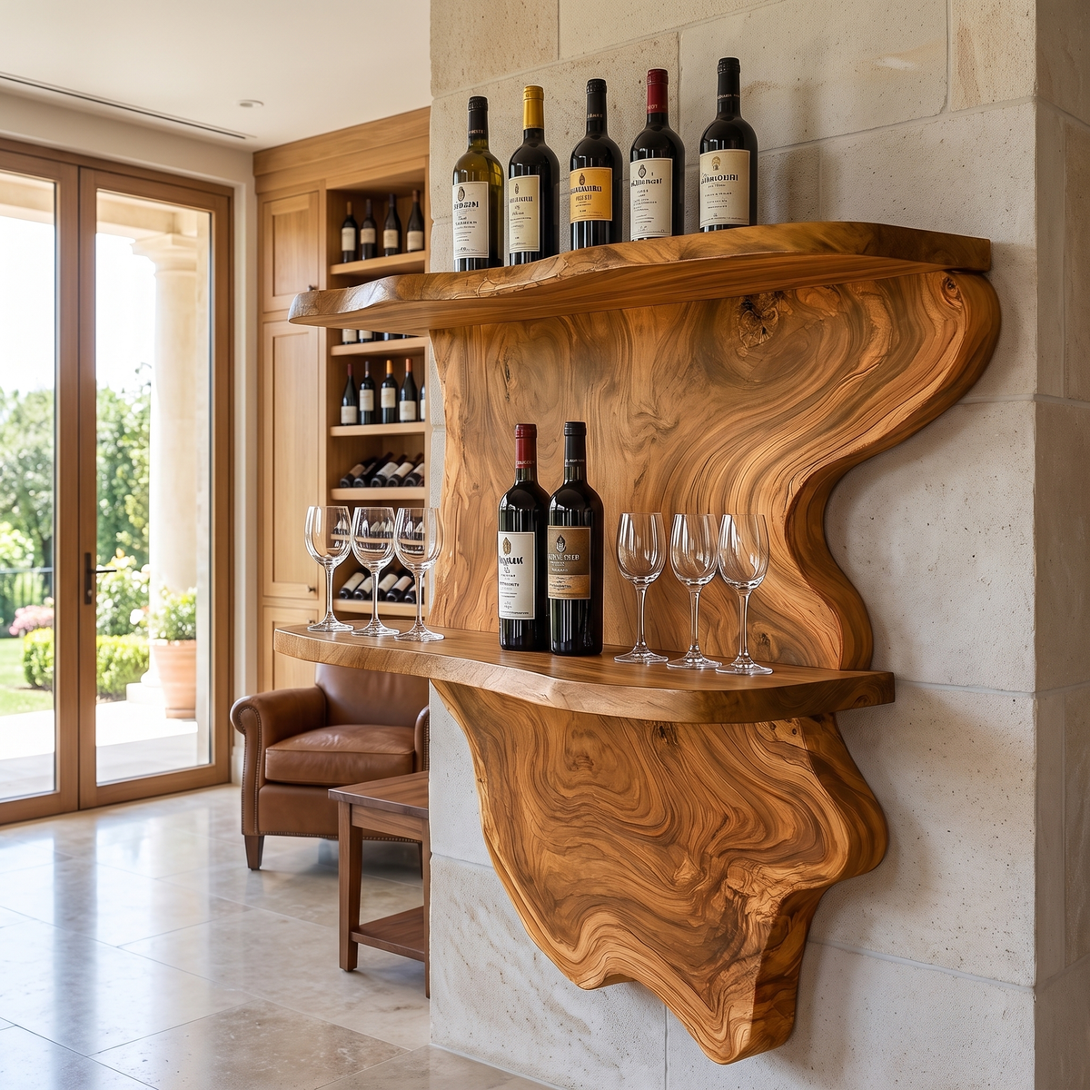 Bramblewood Live Edge Solid Wood Floating Wine Shelf SPA244750 — Teak