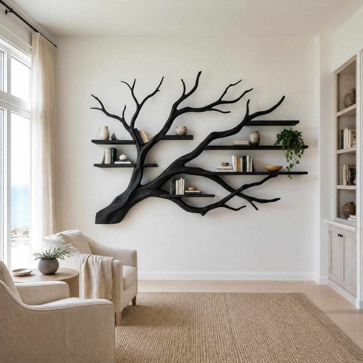 Branthaven Handcrafted Solid Wood Floating Tree Bookshelf Black - Timberustic Floating Tree Bookshelf