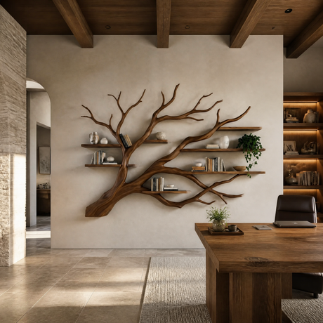Branthaven Handcrafted Solid Wood Floating Tree Bookshelf Brown - Timberustic Floating Tree Bookshelf