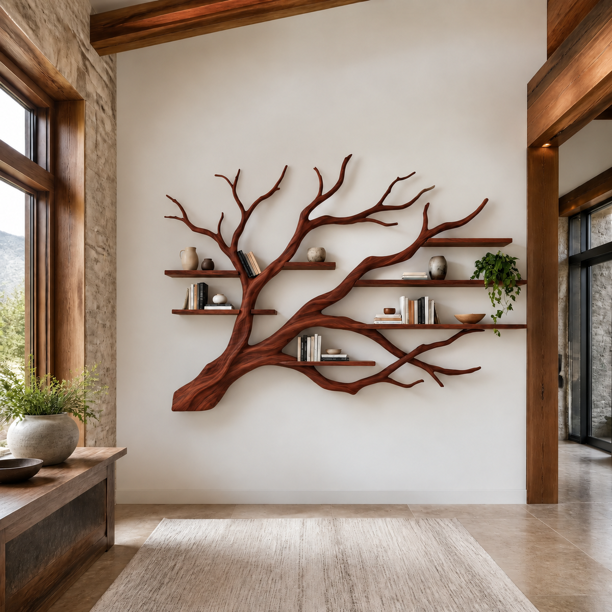 Branthaven Handcrafted Solid Wood Floating Tree Bookshelf Mahogany - Timberustic Floating Tree Bookshelf