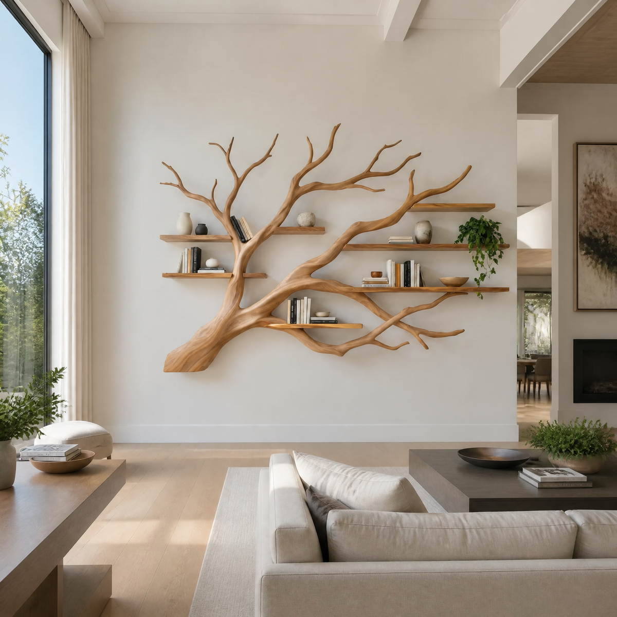 Branthaven Handcrafted Solid Wood Floating Tree Bookshelf Natural Oak - Timberustic Floating Tree Bookshelf