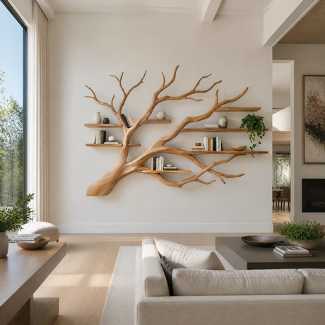 Branthaven Handcrafted Solid Wood Floating Tree Bookshelf Natural Oak - Timberustic Floating Tree Bookshelf