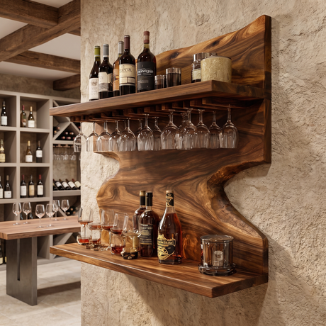 Bravanor Live Edge Handcrafted Floating Wine Shelf SPA578404 Brown - Timberustic Floating Wine Shelf