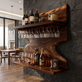 Bravanor Live Edge Handcrafted Floating Wine Shelf SPA578404 Dark Walnut - Timberustic Floating Wine Shelf