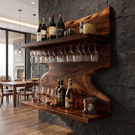 Bravanor Live Edge Handcrafted Floating Wine Shelf SPA578404 Dark Walnut - Timberustic Floating Wine Shelf