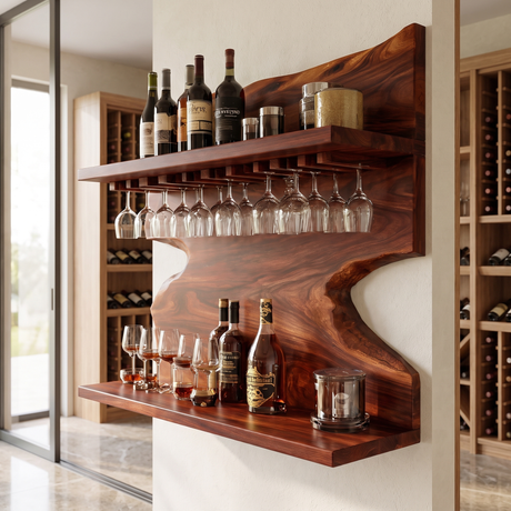 Bravanor Live Edge Handcrafted Floating Wine Shelf SPA578404 Mahogany - Timberustic Floating Wine Shelf
