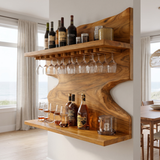 Bravanor Live Edge Handcrafted Floating Wine Shelf SPA578404 Teak - Timberustic Floating Wine Shelf