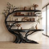 Bravik Sculpted Solid Wood Console Table with Shelves Black - Timberustic Console Table with Shelves