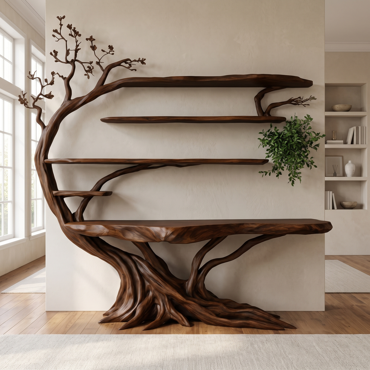 Bravik Sculpted Solid Wood Console Table with Shelves Dark Walnut - Timberustic Console Table with Shelves