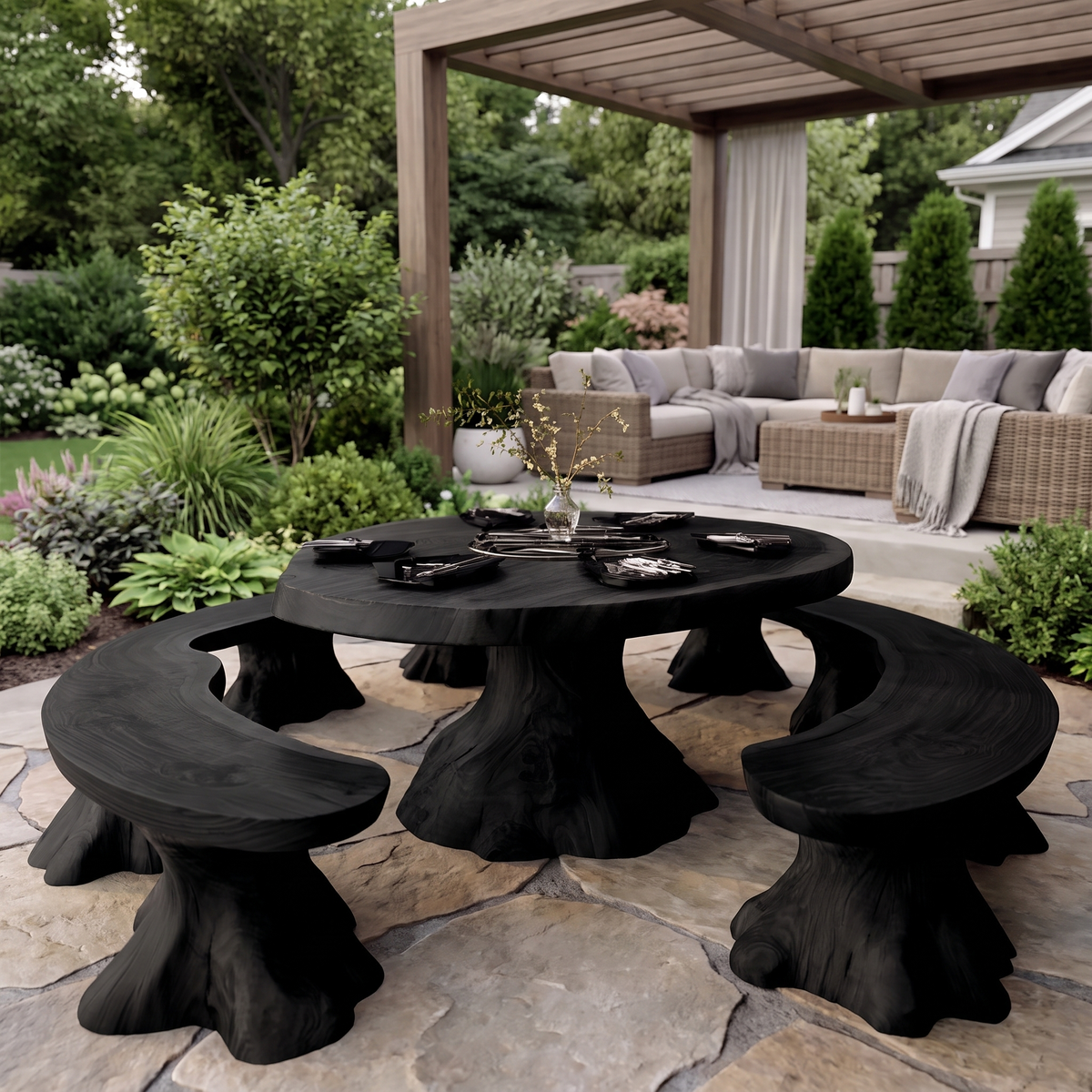 Bravora Handcrafted Solid Wood Outdoor Dining Table Black - Timberustic Dining Table