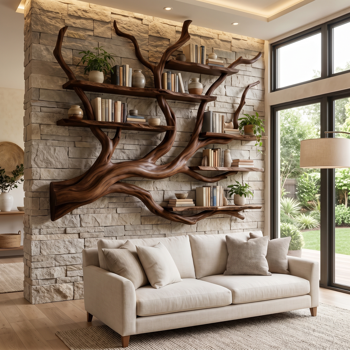 Briarcanopy Handcrafted Solid Wood Floating Tree Bookshelf Dark Walnut - Timberustic Floating Tree Bookshelf