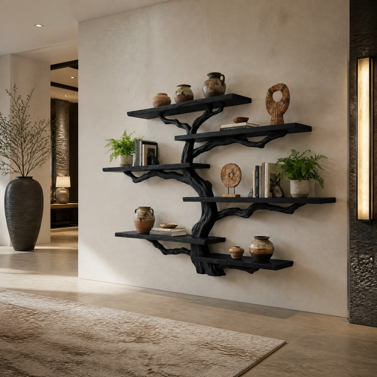 Briarhaven Handcrafted Solid Wood Floating Tree Bookshelf Black - Timberustic Floating Tree Bookshelf