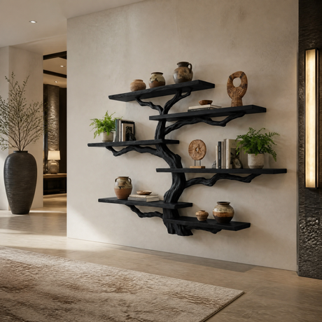 Briarhaven Handcrafted Solid Wood Floating Tree Bookshelf Black - Timberustic Floating Tree Bookshelf