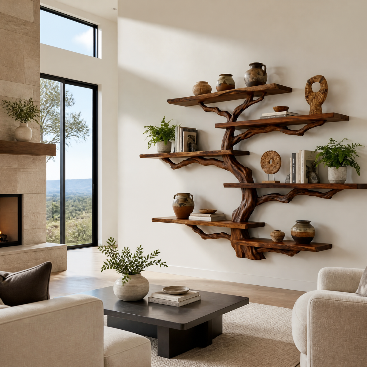 Briarhaven Handcrafted Solid Wood Floating Tree Bookshelf Brown - Timberustic Floating Tree Bookshelf