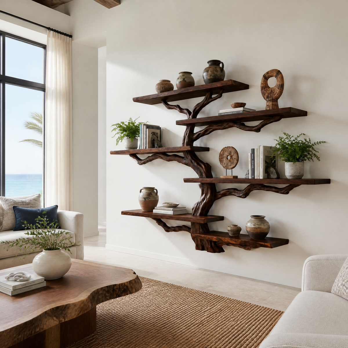 Briarhaven Handcrafted Solid Wood Floating Tree Bookshelf Dark Walnut - Timberustic Floating Tree Bookshelf