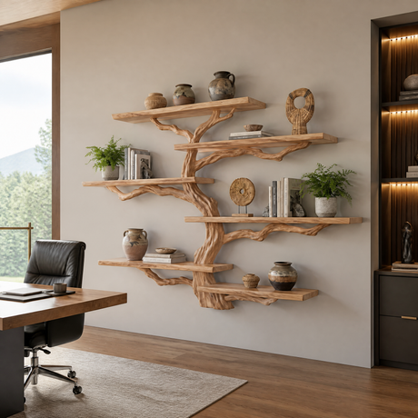 Briarhaven Handcrafted Solid Wood Floating Tree Bookshelf Natural Oak - Timberustic Floating Tree Bookshelf