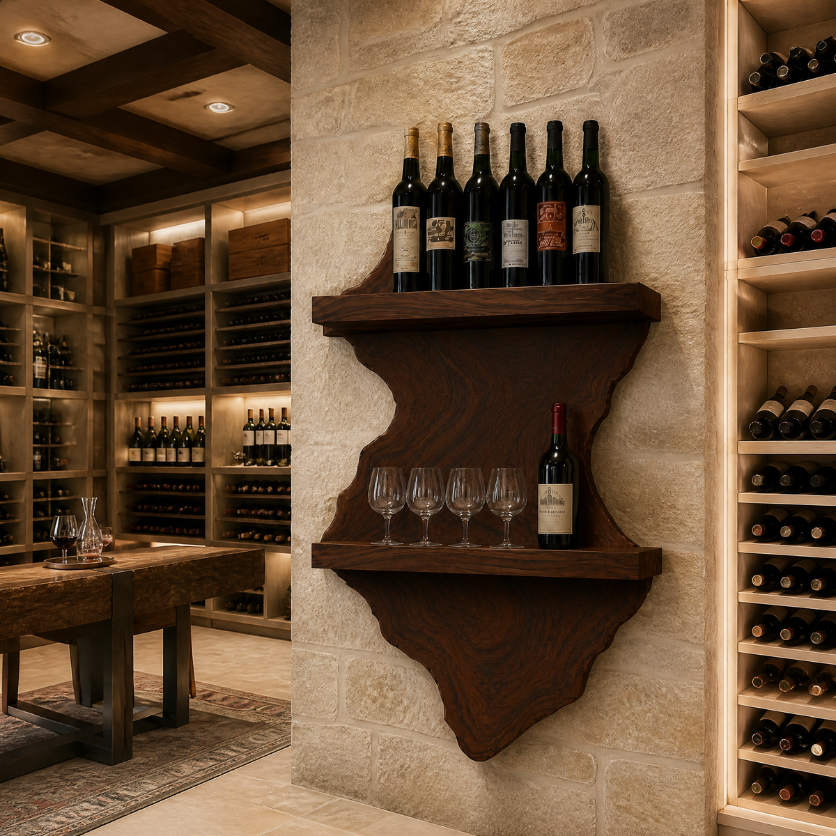 Briarhaven Live Edge Handcrafted Floating Wine Shelf SPA124541 Dark Walnut - Timberustic Floating Wine Shelf
