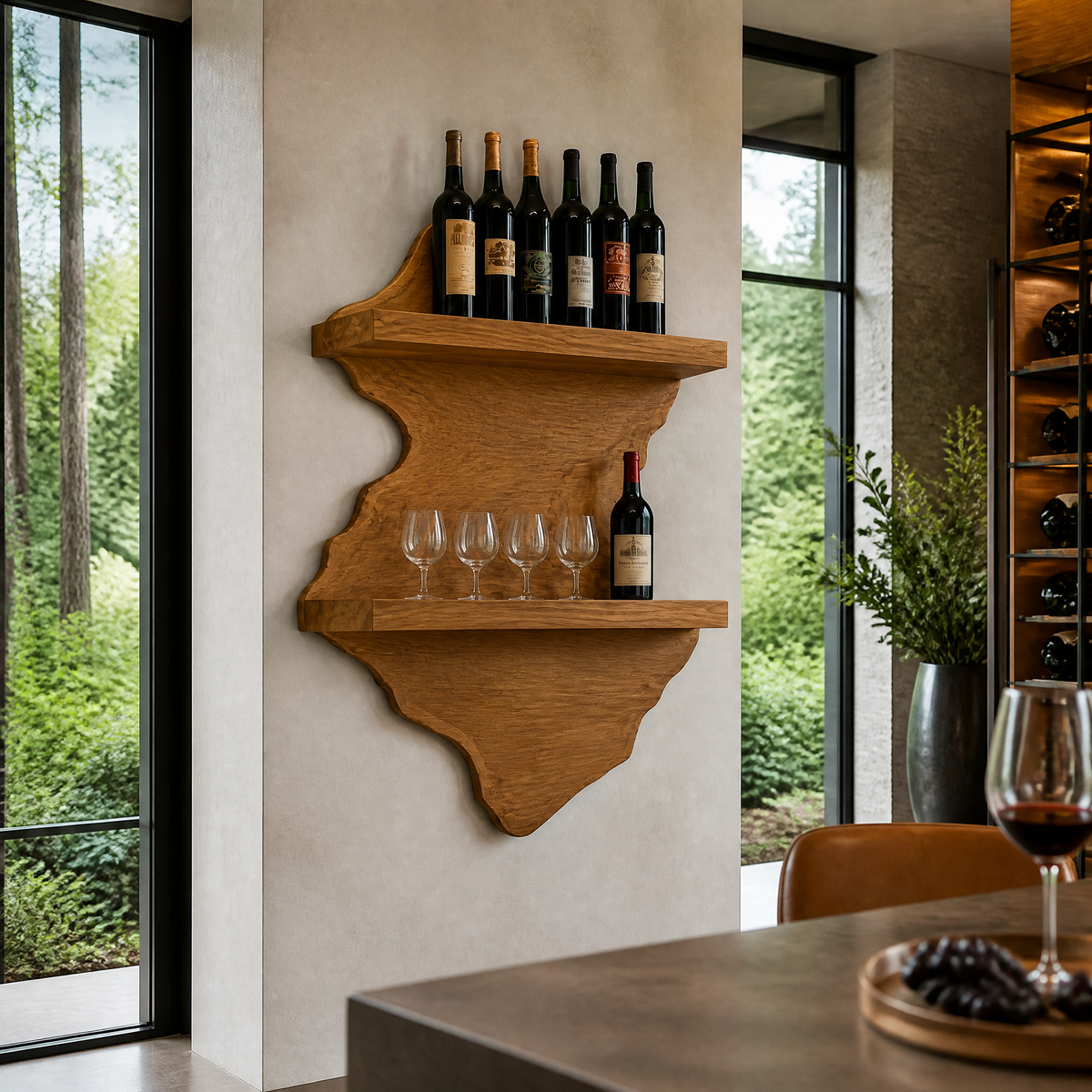 Briarhaven Live Edge Handcrafted Floating Wine Shelf SPA124541 Teak - Timberustic Floating Wine Shelf
