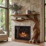 Briarhollow Sculpted Solid Wood Tree-Shaped Fireplace Mantel with Display Shelves Brown - Timberustic Tree-Shaped Fireplace Mantel with Display Shelves
