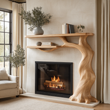 Briarhollow Sculpted Solid Wood Tree-Shaped Fireplace Mantel with Display Shelves Natural Oak - Timberustic Tree-Shaped Fireplace Mantel with Display Shelves