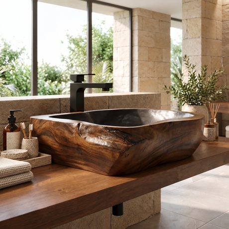 Brielle Live Edge Solid Wood Vessel Sink Brown - Timberustic Vessel Sinks