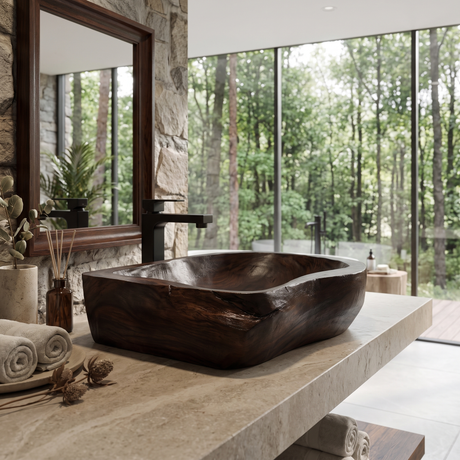 Brielle Live Edge Solid Wood Vessel Sink Dark Walnut - Timberustic Vessel Sinks