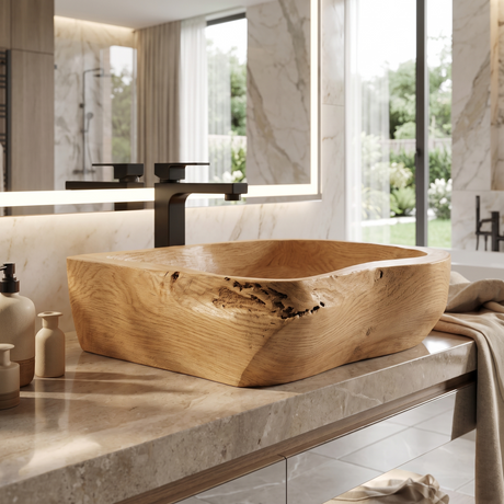 Brielle Live Edge Solid Wood Vessel Sink Natural Oak - Timberustic Vessel Sinks