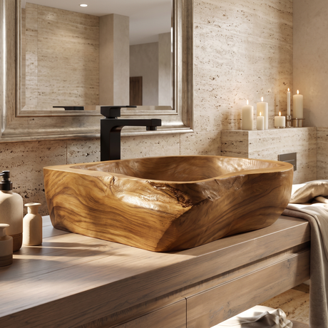 Brielle Live Edge Solid Wood Vessel Sink Teak - Timberustic Vessel Sinks