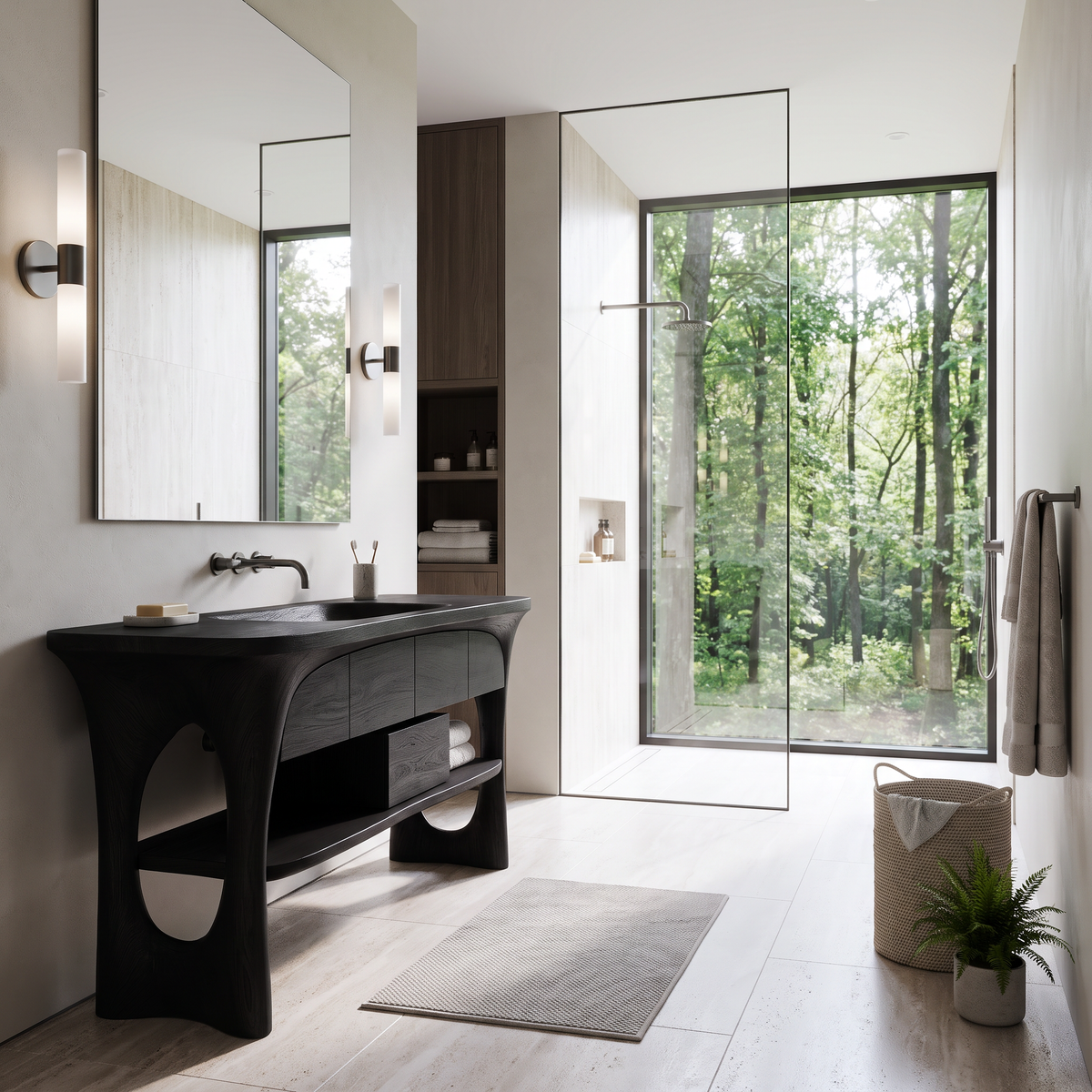 Caelion Sculpted Solid Wood Freestanding Bathroom Vanity with Drawers Black - Timberustic Freestanding Bathroom Vanity with Drawers