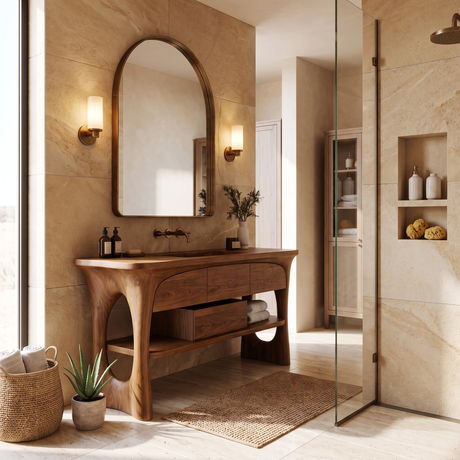Caelion Sculpted Solid Wood Freestanding Bathroom Vanity with Drawers Brown - Timberustic Freestanding Bathroom Vanity with Drawers