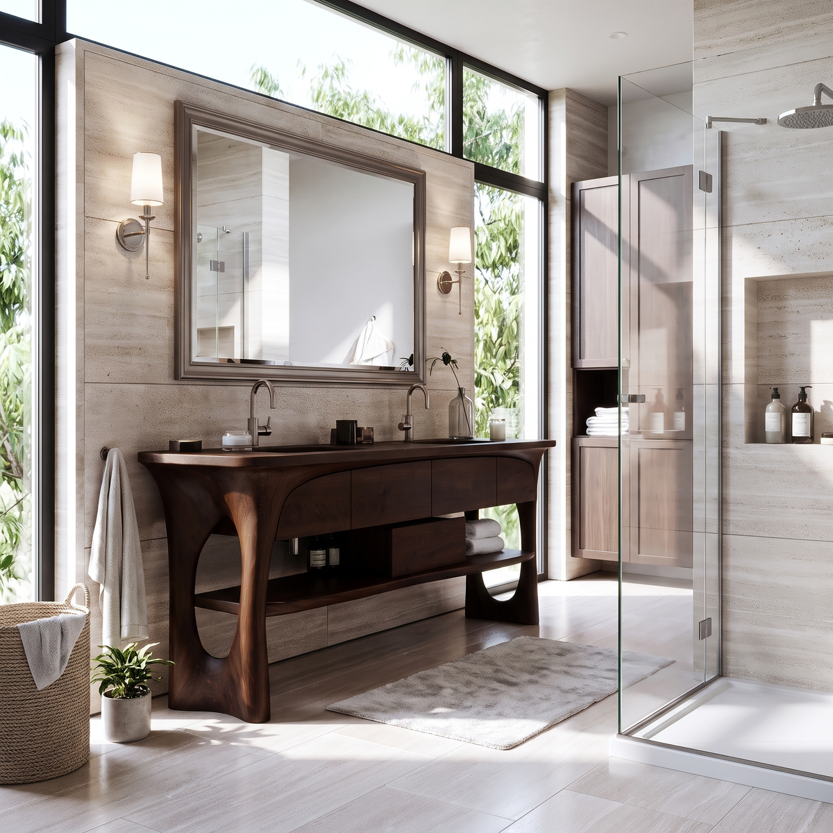 Caelion Sculpted Solid Wood Freestanding Bathroom Vanity with Drawers Dark Walnut - Timberustic Freestanding Bathroom Vanity with Drawers