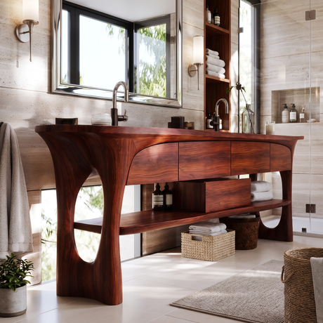 Caelion Sculpted Solid Wood Freestanding Bathroom Vanity with Drawers Mahogany - Timberustic Freestanding Bathroom Vanity with Drawers