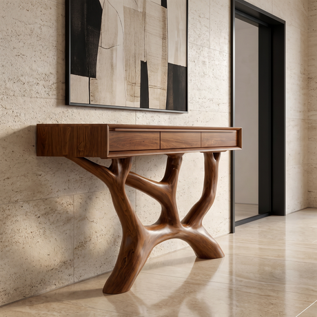 Caelrith Sculpted Solid Wood Console Table Brown - Timberustic Console Table