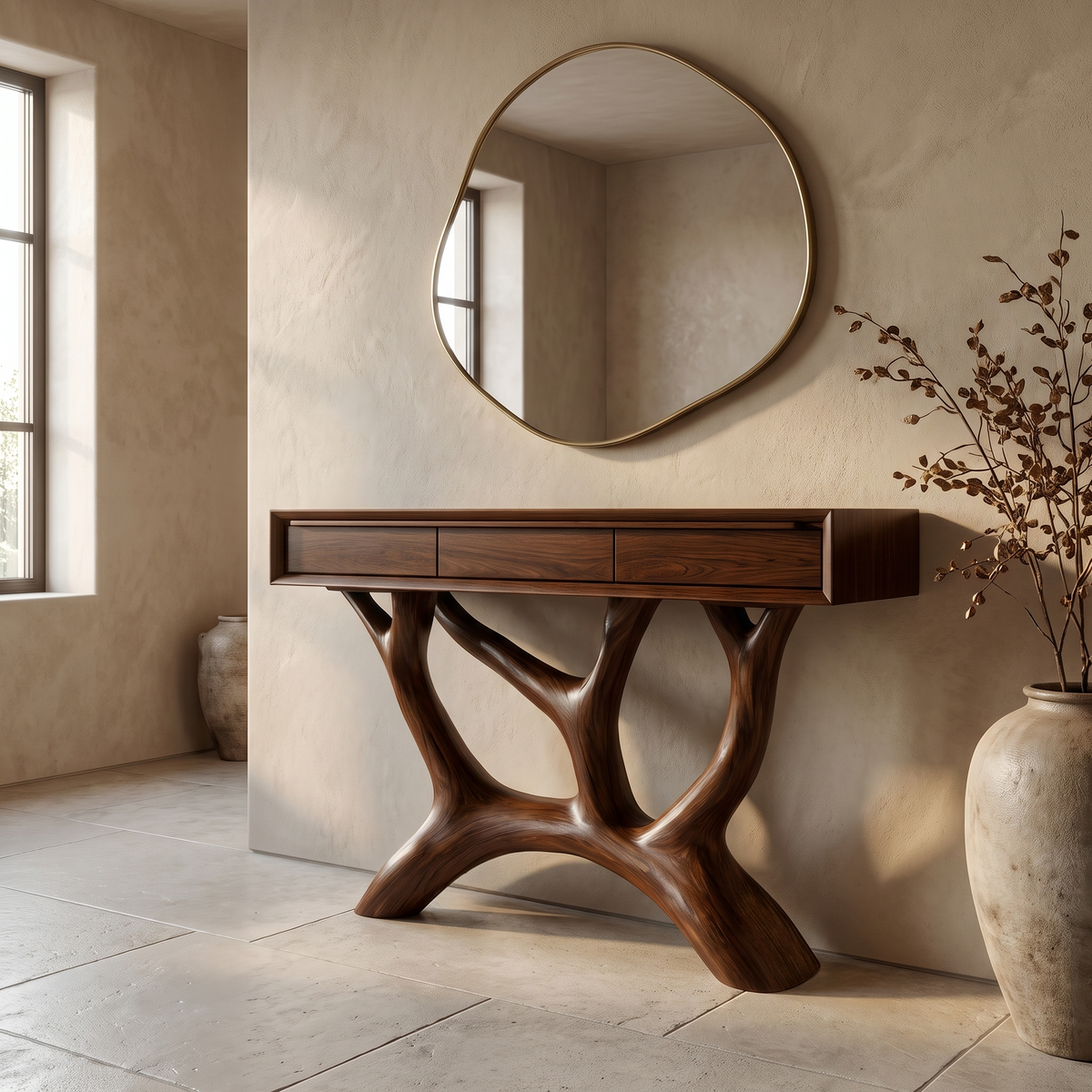 Caelrith Sculpted Solid Wood Console Table Dark Walnut - Timberustic Console Table