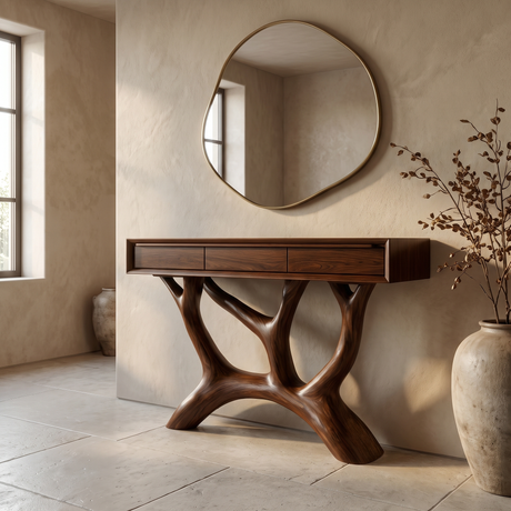 Caelrith Sculpted Solid Wood Console Table Dark Walnut - Timberustic Console Table