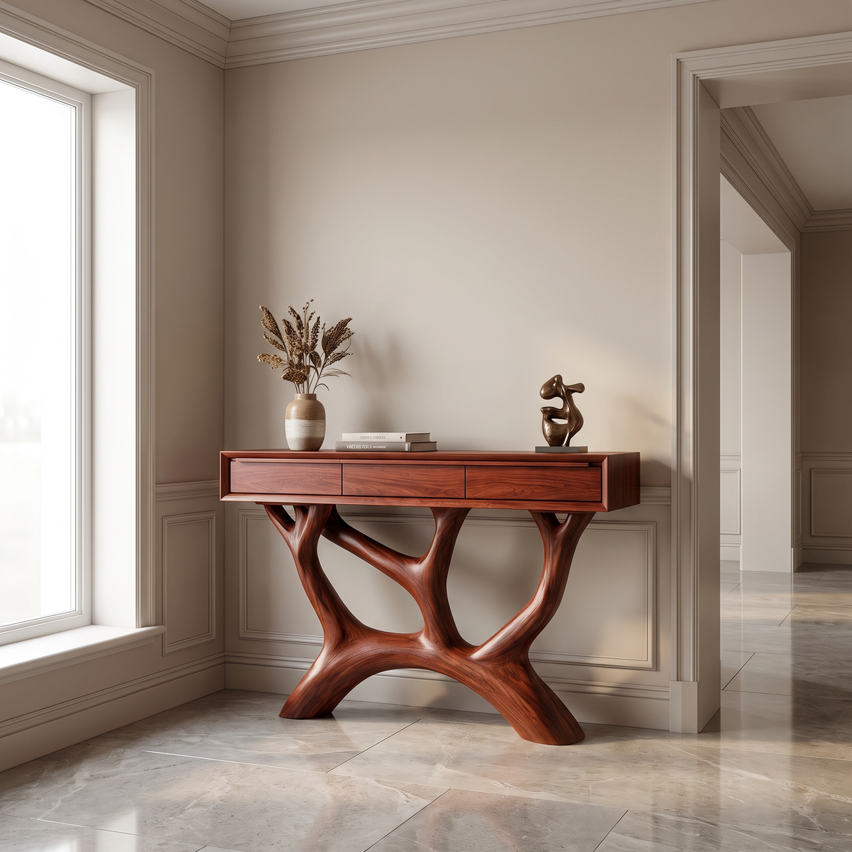 Caelrith Sculpted Solid Wood Console Table Mahogany - Timberustic Console Table
