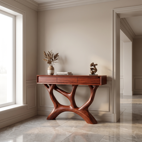 Caelrith Sculpted Solid Wood Console Table Mahogany - Timberustic Console Table