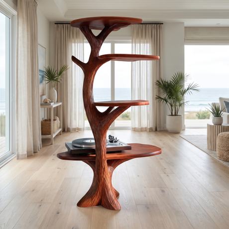 Caelroot Handcrafted Solid Wood Record Player Stand Mahogany - Timberustic Record Player Stand With Storage