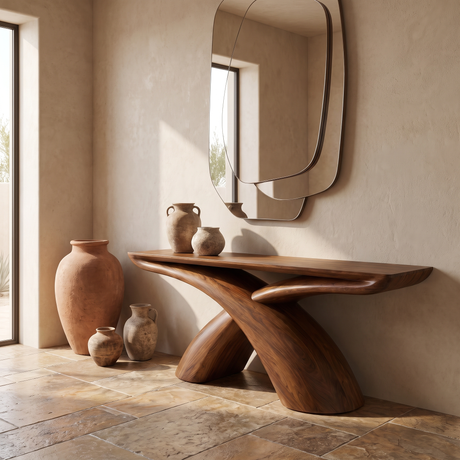 Caelvyn Sculpted Solid Wood Console Table Brown - Timberustic Console Table