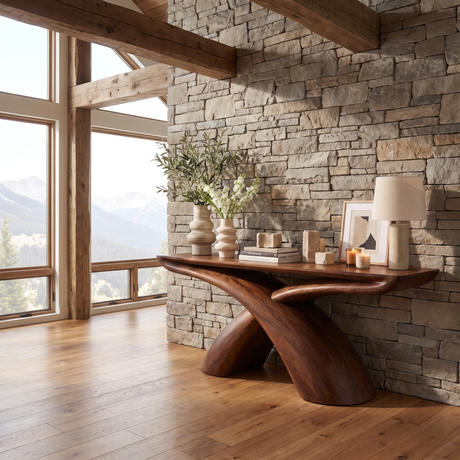 Caelvyn Sculpted Solid Wood Console Table Dark Walnut - Timberustic Console Table