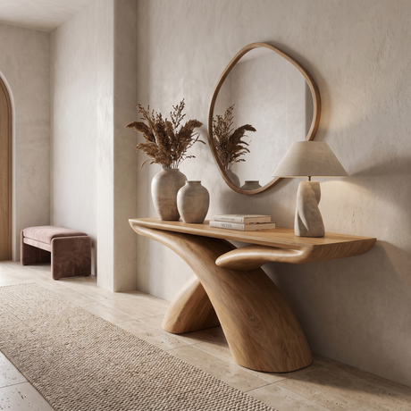 Caelvyn Sculpted Solid Wood Console Table Natural Oak - Timberustic Console Table