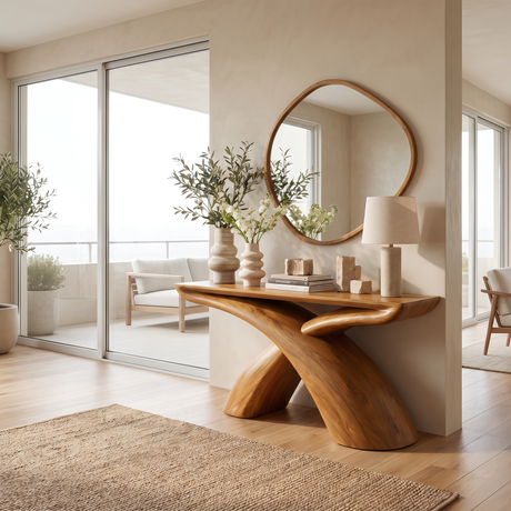 Caelvyn Sculpted Solid Wood Console Table Teak - Timberustic Console Table