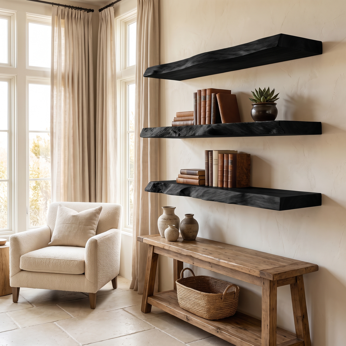 Calviro Live Edge Solid Wood Floating Shelf SPA935392 Black - Timberustic Floating Shelf